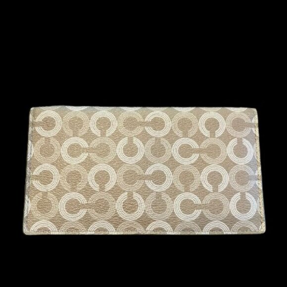 Coach Waverly Tri-Fold Wallet & Checkbook Tan Cream Gold 43629 - EUC - Picture 6 of 8